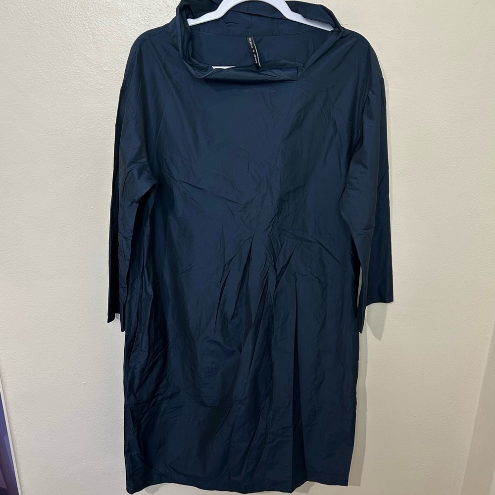 Peter O. Mahler Long Sleeve Navy Shift Dress with Boat Neck